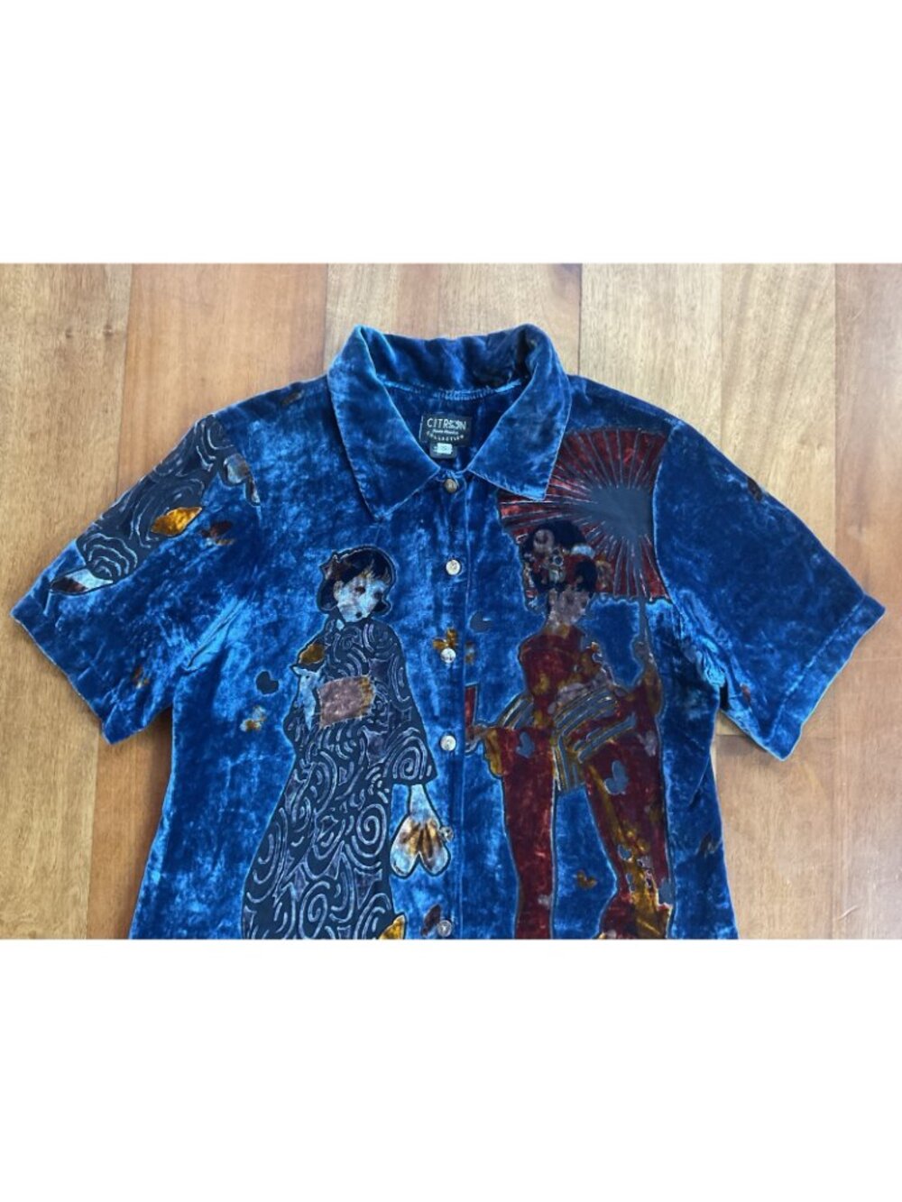 Citron Vintage Santa Monica Collection Geisha Shirt Rare Velvet Women’s S Artsy - Picture 3 of 11